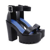Women's Sexy High Chunky Heel Platforms - Black 1 - Strappy Sandals - 42 B - PU Leather - image 9