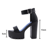 Women's Sexy High Chunky Heel Platforms - Black 1 - Strappy Sandals - 42 B - PU Leather - image 15