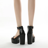 Women's Sexy High Chunky Heel Platforms - Black 1 - Strappy Sandals - 42 B - PU Leather - image 22