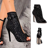 Women's Diamante Studded High Stilettos - Black - Diamante Stilettos - 43 B - PU Leather - image 2