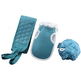 Loofah Sponge Bath Brush Set 3Pc - Blue - Back Exfoliating Belt / 3 Pcs Set - Medium - Sponge - image 24