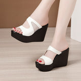 Women's Platform Wedge Mesh Sandals - Black - Mesh Platform Sandals - 44 B - PU Leather - image 2