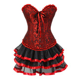 Women's Victorian Corset Dress 2Pcs Set - Wine Red - 1 / Corset / Black/Red Skirt - 6XL - Polyester - image 18