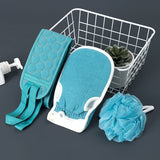 Loofah Sponge Bath Brush Set 3Pc - Blue - Back Exfoliating Belt / 3 Pcs Set - Medium - Sponge - image 6