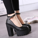 Women's High Platform Buckle Strap Shoes - Black - Patent - Chunky Platform Shoes - 42 B - PU Leather - image 16