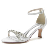 Women's Crystal Mid Heel Wedding Sandal - Silver - Mid High Formal Sandal - 11.5 B - PU Leather/Satin - image 2