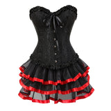 Women's Victorian Corset Dress 2Pcs Set - Black - 6 / Corset / Black/Red Skirt - 6XL - Polyester - image 22