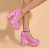 Women's High Platform Buckle Strap Shoes - Black - Patent - Chunky Platform Shoes - 42 B - PU Leather - image 20
