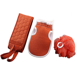 Loofah Sponge Bath Brush Set 3Pc - Orange - Back Exfoliating Belt / 3 Pcs Set - Medium - Sponge - image 25