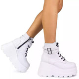 Women's High Platform Buckle Ankle Boots - White - Ankle Wedge Boot - 43 B - PU leather - image 30