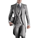 Men's Custom 3 Pcs Grooms Suit Tailcoat - Gray - 3 Piece Groomsmen Tuxedo Suit - 6XL - Polyester - image 12