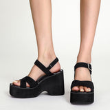 Women's Platform Wedge Summer Sandals - Black - Wedge Sandals - 43 B - PU Leather - image 4