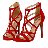 Women's Lattice High Heel Roman Sandals - Red - Strappy Sandals - 40 B - PU Suede Leather - image 27