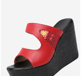 Women's Platform Wedge Mesh Sandals - Black - Mesh Platform Sandals - 44 B - PU Leather - image 7