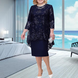 Women's Mother of The Bride Midi Dress - Gray - Dress - 8XL - Chiffon/Lace - image 7