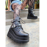 Women's Punk Platform Ankle Wedge Boots - Black - Gothic Platform Wedges / Ankle Boots - 10.5 B - PU Leather - image 36
