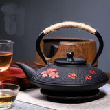 Cherry Blossoms Cast Iron Tea Kettle - Black - 1 / Cherry Blossom Red / Teapot - Medium - Cast Iron - image 2