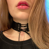 Women's Velvet Lace Up Goth Chokers - Black - Lace Up Choker Necklace - PU Leather - image 6
