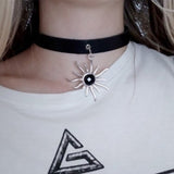 Women's Black Goth Choker Necklace - Black 9 - Leather Style Sun / Choker Necklace - Polyester/Lace/PU Leather - image 11