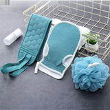 Loofah Sponge Bath Brush Set 3Pc - Blue - Back Exfoliating Belt / 3 Pcs Set - Medium - Sponge - image 7