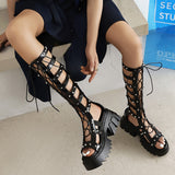 Women's Open Toe Gladiator Sandals - Black - 1 / Matte / Gladiator Platform Sandals - 10.5 B - PU Leather - image 7