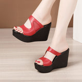 Women's Platform Wedge Mesh Sandals - Black - Mesh Platform Sandals - 44 B - PU Leather - image 15