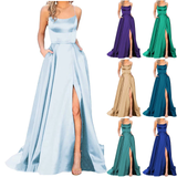 Women's Elegant Long Satin Prom Dress - Red - Spaghetti Strap Evening Dress - 22W - Satin - image 40