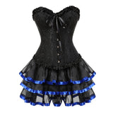 Women's Victorian Corset Dress 2Pcs Set - Black - 4 / Corset / Black/Blue Skirt - 6XL - Polyester - image 21