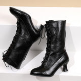 Women's Victorian Style Lace Up Boots - Brown - 1 / A / Boots - 46 B - PU Leather - image 12