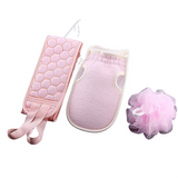 Loofah Sponge Bath Brush Set 3Pc - Pink - Back Exfoliating Belt / 3 Pcs Set - Medium - Sponge - image 23