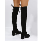 Women's Thigh High Square Mid Heel Boots - Green - Over Knee Boots - 17 B - PU Suede Leather - image 23