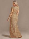 Women's Elegant Long Sequin Dress - Burgundy - Evening Dress - 22 - Polyester Sequin - image 41