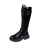 Women's Patent Buckle Strap Lace Up Boot - Black - Boot - 42 B - PU Patent Leather - image 8