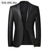 Men's Stylish Faux Leather Dress Jackets - Black - Faux Leather Jacket - 8XL - PU Leather - image 3