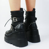 Women's Punk Platform Ankle Wedge Boots - Black - Gothic Platform Wedges / Ankle Boots - 10.5 B - PU Leather - image 11