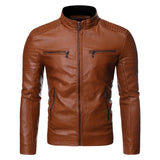 Men's Motorcycle Faux Leather Jacket - Brown - Jacket - 4XL - PU Leather - image 13
