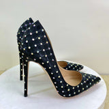 Women's Beaded Crystal Luxury Stilettos - Black - 1 / 12cm / Rhinestone Stilettos - 45 B - Satin - image 4