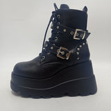 Women's Punk Platform Ankle Wedge Boots - Black - Gothic Platform Wedges / Ankle Boots - 10.5 B - PU Leather - image 29