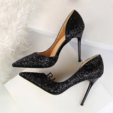 Women's Elegant Glitter Wedding Shoes - Black - Glitter Wedding Heels - 43 B - PU Leather - image 23