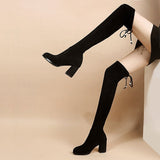 Women's Thigh Tie Block Heel Boots - Black - 1 - 3cm - No Plush Boots - 42 B - PU Leather - image 26
