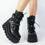Women's Punk Platform Ankle Wedge Boots - Black - Gothic Platform Wedges / Ankle Boots - 10.5 B - PU Leather - image 13