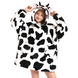 Unisex Soft Multi Print - Black/White - Adult / Cow / Wearable Blanket Hoodie - Adult Free Size - Plush - image 9