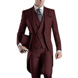 Men's Custom 3 Pcs Grooms Suit Tailcoat - Burgundy - 3 Piece Groomsmen Tuxedo Suit - 6XL - Polyester - image 8