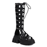 Women's Open Toe Gladiator Sandals - Black - 1 / Matte / Gladiator Platform Sandals - 10.5 B - PU Leather - image 3