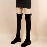 Women's Thigh Tie Block Heel Boots - Black - 2 - 3cm: With Plush Boots - 42 B - PU Leather - image 37