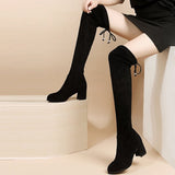 Women's Thigh Tie Block Heel Boots - Black - 3 - 6cm - No Plush Boots - 42 B - PU Leather - image 29