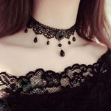 Women's Black Goth Choker Necklace - Black 4 - cn12x01 / Choker Necklace - Polyester/Lace/PU Leather - image 3