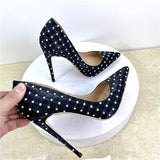 Women's Beaded Crystal Luxury Stilettos - Black - 1 / 12cm / Rhinestone Stilettos - 45 B - Satin - image 10