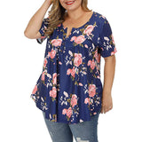 Women's Plus Floral Print Loose Fit Shirts - White/Pink - Plus Size Floral Shirt - 5XL - Polyester - image 4