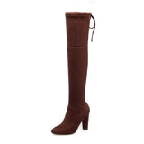 Women's Over-the-Knee High Chelsea Boot - Auburn - Block Heel Thigh Boots - 43 B - PU Suede Leather - image 3